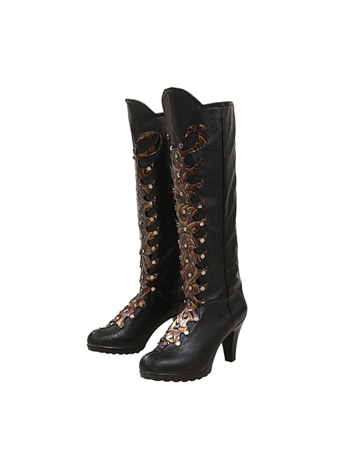 Wicked Madame Morrible Embroidery Styles Halloween Cosplay Accessories Black High Heel Boots