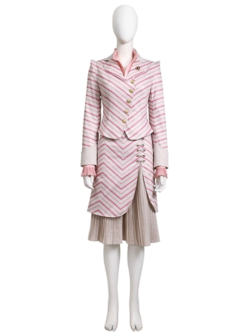 Movie Wicked Glinda Striped Suit Halloween Cosplay Costume Full Set