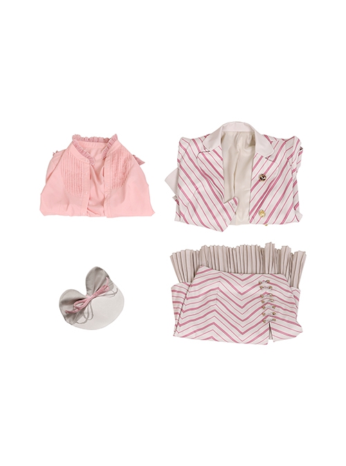 Movie Wicked Glinda Striped Suit Halloween Cosplay Costume Full Set