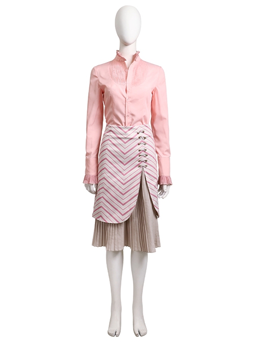 Movie Wicked Glinda Striped Suit Halloween Cosplay Costume Full Set