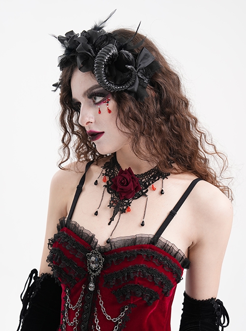 Black Lace Flower Dark Corners Decorated Gothic Style Headband Headdress