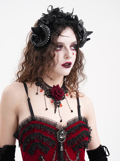 Black Lace Flower Dark Corners Decorated Gothic Style Headband Headdress