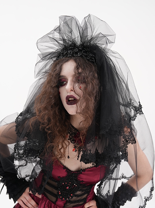 Halloween Dark Black Lace Gothic Style Women's Mesh Headdress