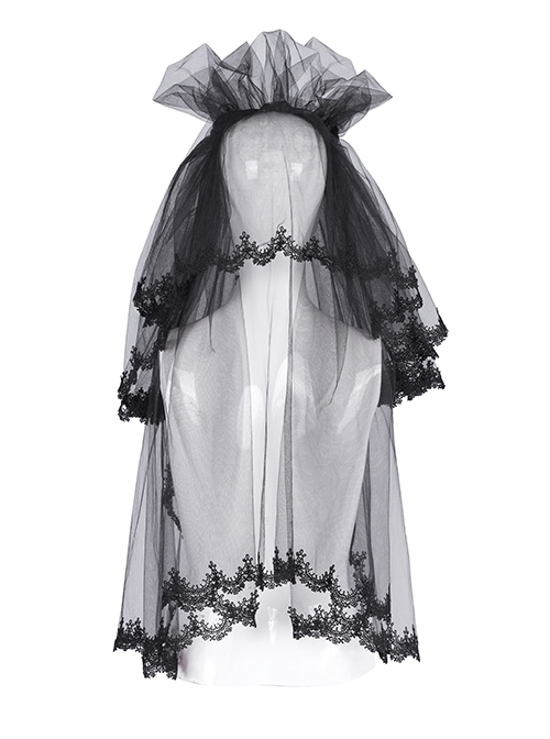 Halloween Dark Black Lace Gothic Style Women's Mesh Headdress