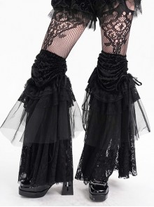 Black Personalized Lace Patchwork Fishtail Pleated Gothic Style Layered Leg Guards