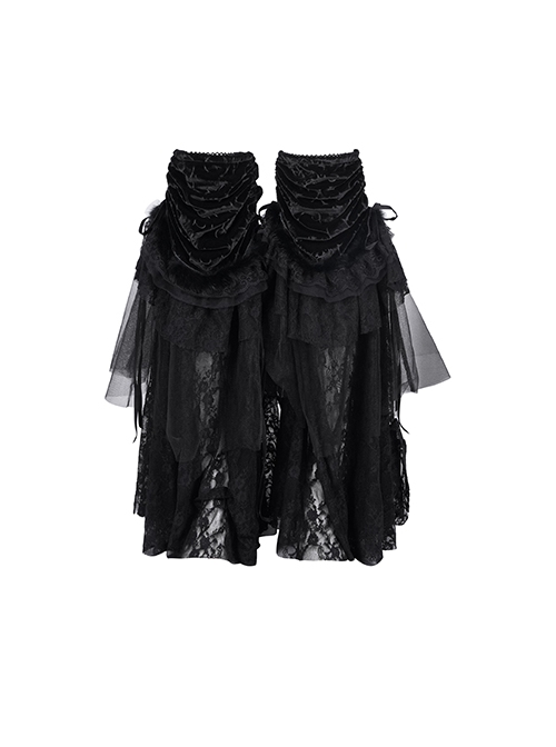 Black Personalized Lace Patchwork Fishtail Pleated Gothic Style Layered Leg Guards