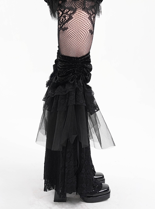 Black Personalized Lace Patchwork Fishtail Pleated Gothic Style Layered Leg Guards