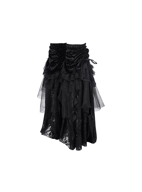 Black Personalized Lace Patchwork Fishtail Pleated Gothic Style Layered Leg Guards
