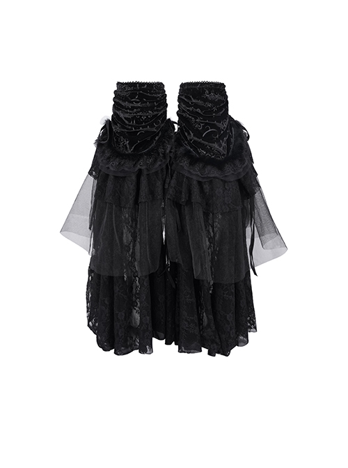 Black Personalized Lace Patchwork Fishtail Pleated Gothic Style Layered Leg Guards