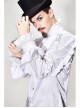 White Jacquard High Collar Flounces Long Sleeves Lace Cuff Gothic Shirt