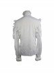 White Jacquard High Collar Flounces Long Sleeves Lace Cuff Gothic Shirt