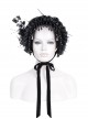 Dark And Elegant Black Pleated Layered Flowers With Glass Pendant Decoration Gothic Style Gorgeous Dress Hat