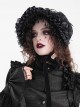 Dark And Elegant Black Pleated Layered Flowers With Glass Pendant Decoration Gothic Style Gorgeous Dress Hat