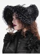 Dark And Elegant Black Pleated Layered Flowers With Glass Pendant Decoration Gothic Style Gorgeous Dress Hat