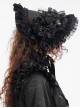 Dark And Elegant Black Pleated Layered Flowers With Glass Pendant Decoration Gothic Style Gorgeous Dress Hat