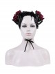 Halloween Black Devil Horns With Red Flowers Gothic Style Dark Headband Headdress