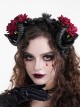 Halloween Black Devil Horns With Red Flowers Gothic Style Dark Headband Headdress