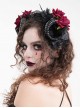 Halloween Black Devil Horns With Red Flowers Gothic Style Dark Headband Headdress