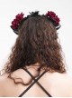 Halloween Black Devil Horns With Red Flowers Gothic Style Dark Headband Headdress