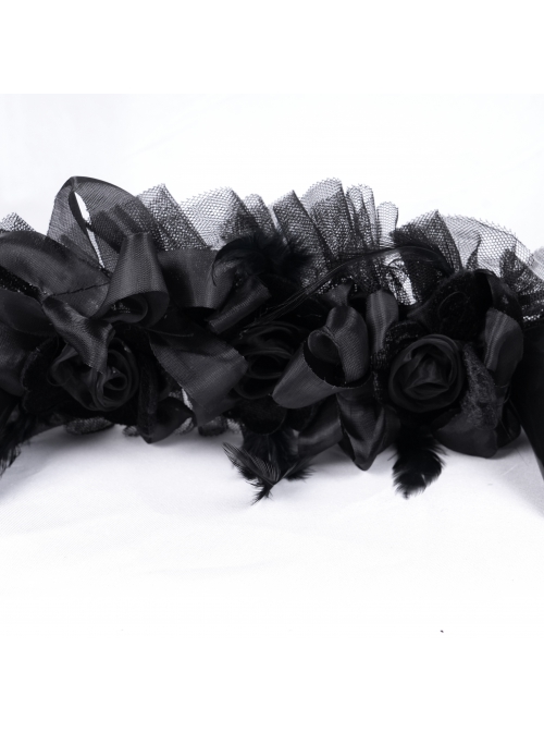 Halloween Black Devil Horns With Red Flowers Gothic Style Dark Headband Headdress