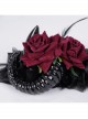 Halloween Black Devil Horns With Red Flowers Gothic Style Dark Headband Headdress