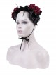 Halloween Black Devil Horns With Red Flowers Gothic Style Dark Headband Headdress