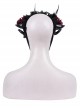 Halloween Black Devil Horns With Red Flowers Gothic Style Dark Headband Headdress