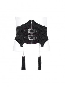 Black Palace Retro With Embroidery Lace Decoration Gothic Style Adjustable Gorgeous Waist Seal
