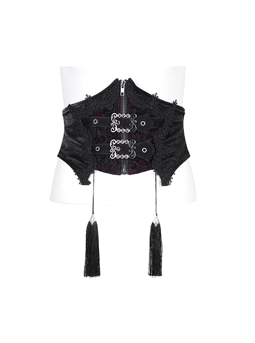 Black Palace Retro With Embroidery Lace Decoration Gothic Style Adjustable Gorgeous Waist Seal
