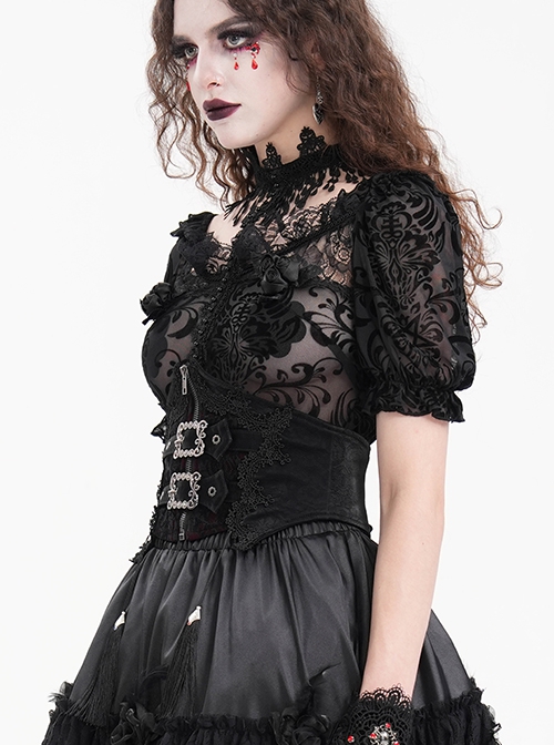Black Palace Retro With Embroidery Lace Decoration Gothic Style Adjustable Gorgeous Waist Seal