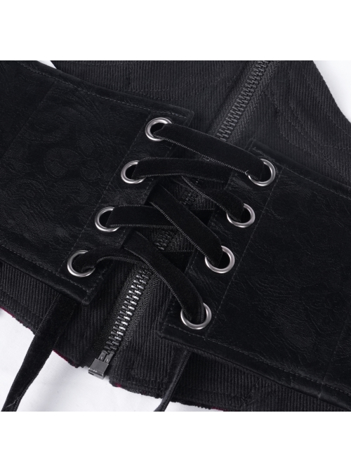 Black Palace Retro With Embroidery Lace Decoration Gothic Style Adjustable Gorgeous Waist Seal
