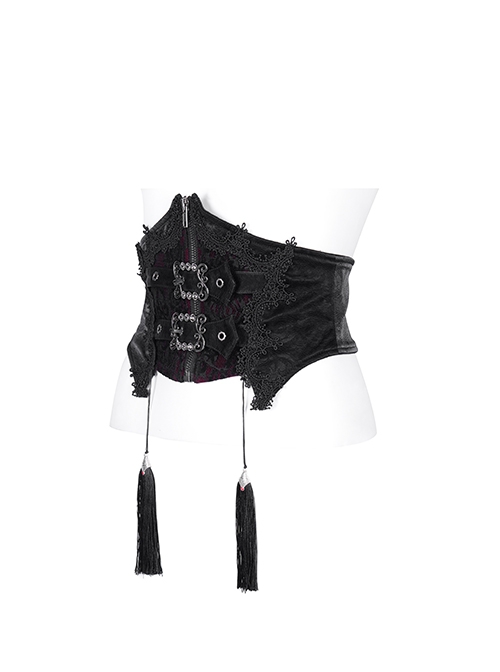 Black Palace Retro With Embroidery Lace Decoration Gothic Style Adjustable Gorgeous Waist Seal