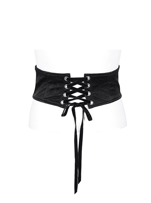 Black Palace Retro With Embroidery Lace Decoration Gothic Style Adjustable Gorgeous Waist Seal