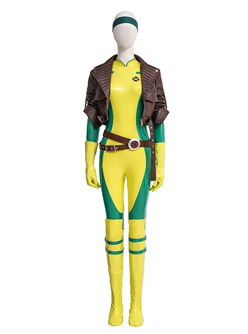X-Men Rogue Halloween Bodysuit Cosplay Costume Full Set
