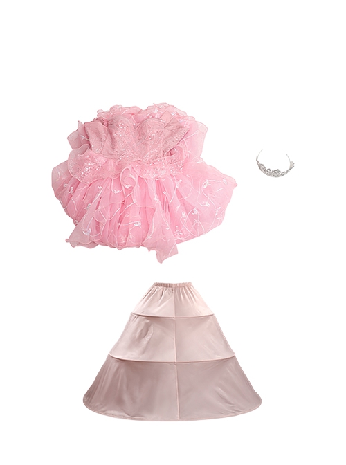 Movie Wicked Glinda Pink Wedding Dress Halloween Cosplay Costume Full Set