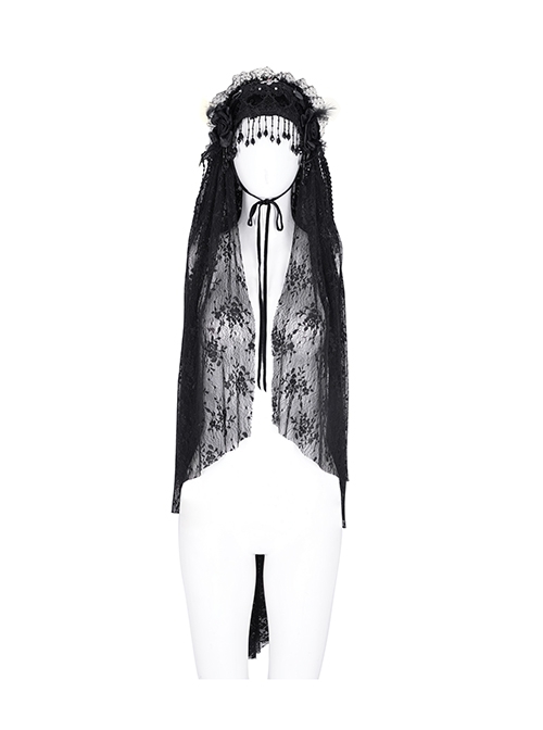 Halloween Black Long Lace Front Glass Pendant Decoration Gothic Style Lace Veil