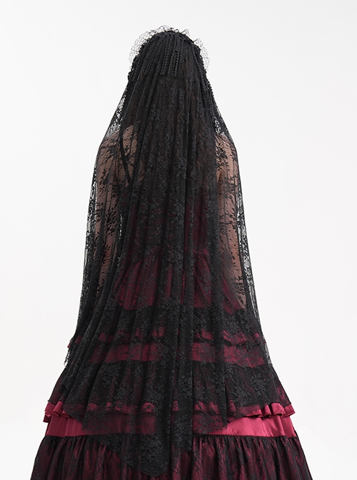 Halloween Black Long Lace Front Glass Pendant Decoration Gothic Style Lace Veil