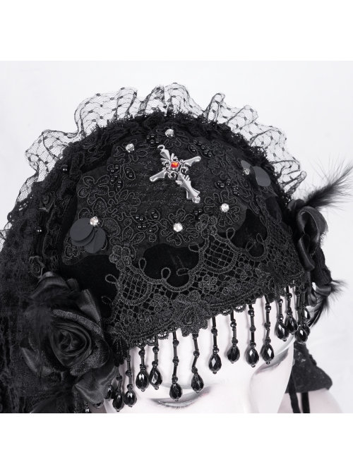 Halloween Black Long Lace Front Glass Pendant Decoration Gothic Style Lace Veil
