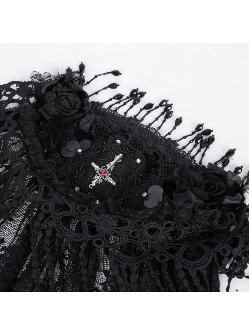 Halloween Black Long Lace Front Glass Pendant Decoration Gothic Style Lace Veil