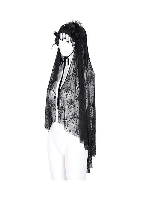 Halloween Black Long Lace Front Glass Pendant Decoration Gothic Style Lace Veil