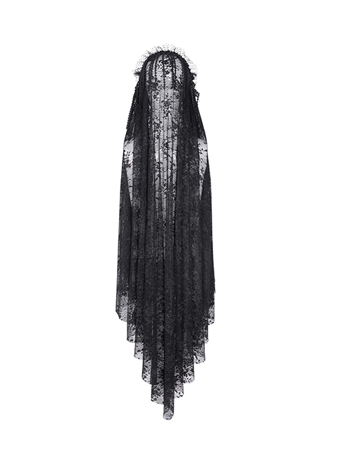 Halloween Black Long Lace Front Glass Pendant Decoration Gothic Style Lace Veil