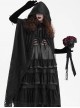 Dark Black Long Lace Mesh Lace With Hollow Mesh Hem Punk Style Cloak