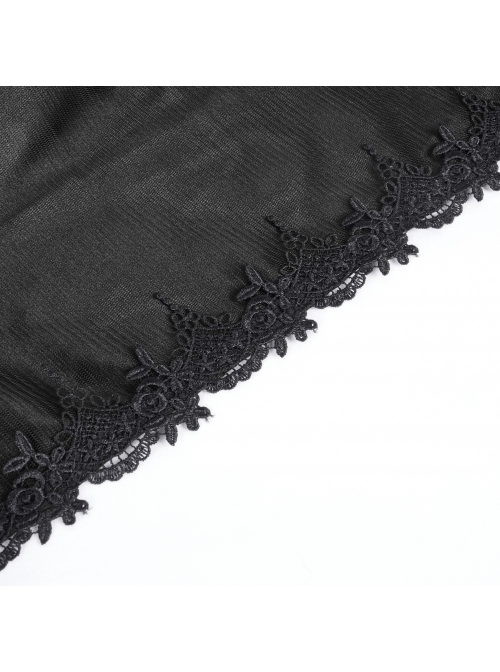 Dark Black Long Lace Mesh Lace With Hollow Mesh Hem Punk Style Cloak