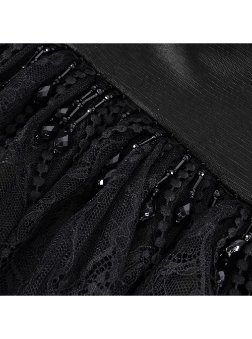 Dark Black Long Lace Mesh Lace With Hollow Mesh Hem Punk Style Cloak