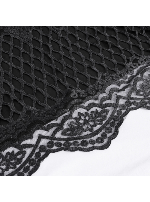 Dark Black Long Lace Mesh Lace With Hollow Mesh Hem Punk Style Cloak