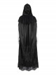 Dark Black Long Lace Mesh Lace With Hollow Mesh Hem Punk Style Cloak
