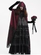 Dark Wine Red Long Lace Mesh Lace With Hollow Mesh Hem Punk Style Cloak