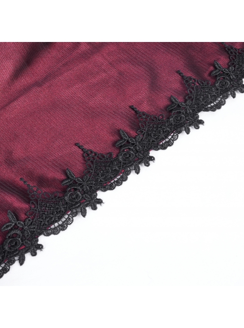 Dark Wine Red Long Lace Mesh Lace With Hollow Mesh Hem Punk Style Cloak