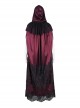 Dark Wine Red Long Lace Mesh Lace With Hollow Mesh Hem Punk Style Cloak