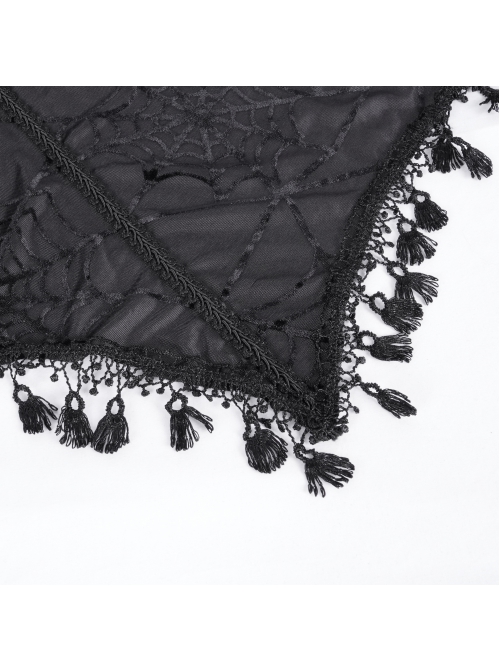 Personalized Black Slightly Transparent Spider Web Pattern With Exquisite Floral Lace Gothic Style Fashion Hooded Short Cloak